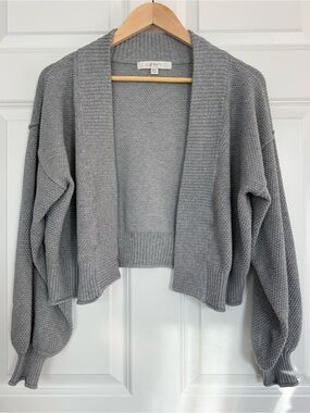 Anthropologie - Cropped Open-Front Gray Knit Cardigan Sweater